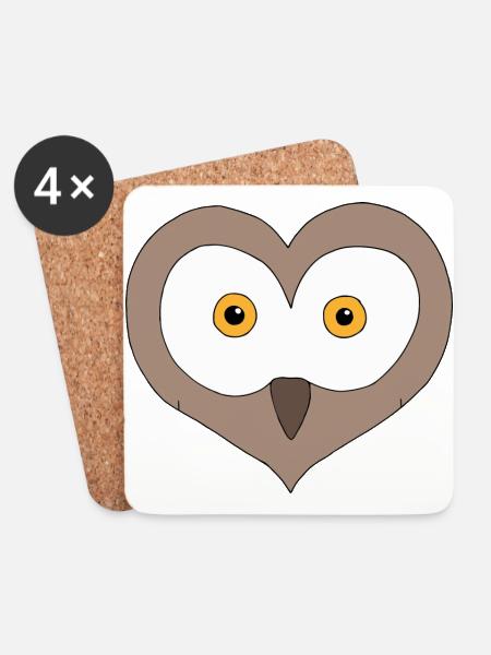 Heart Owl - Coasters (set of 4) - white