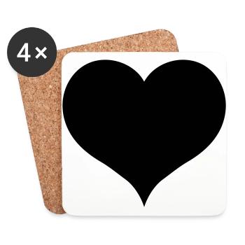 Coeur noir - Dessous de verre (lot de 4) - blanc - Devant