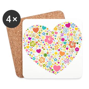 Herzen Blumen Blüten Peace-Zeichen Yin und Yang - Untersetzer (4er-Set) - Weiß - Vorne