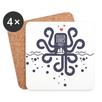 LOVE BOATS - Kraken Octopus Tintenfisch Shirt - Untersetzer (4er-Set) - Weiß - Vorne