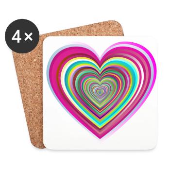 buntes Herz mit 3D-Effekt - Untersetzer (4er-Set) - Weiß - Vorne