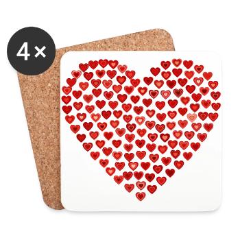 coeur rouge en petits coeurs - Dessous de verre (lot de 4) - blanc - Devant