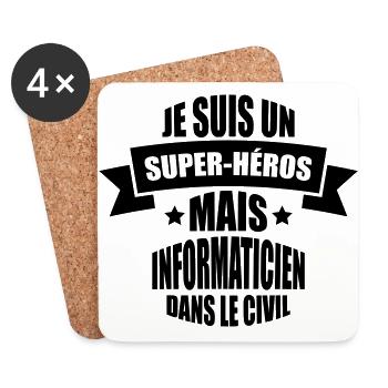je suis un super-héros mais informaticien - Dessous de verre (lot de 4) - blanc - Devant