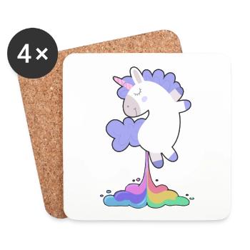 Chemise drôle de pet d'arc-en-ciel de licorne - cadeau - Dessous de verre (lot de 4) - blanc - Devant