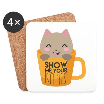 Montrez-moi votre chemise pour chatons - cadeau d'amoureux des chats - Dessous de verre (lot de 4) - blanc - Devant