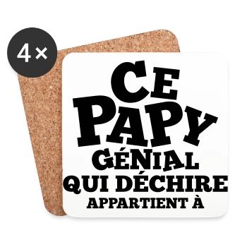 ce papy génial qui déchire appartient à (prénom) - Dessous de verre (lot de 4) - blanc - Devant
