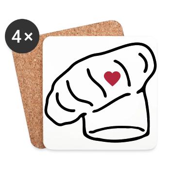chapeau cuisinier cœur_g1 - Dessous de verre (lot de 4) - blanc - Devant