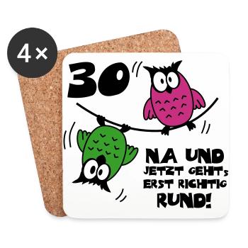 30 anniversaire, hibou sur le câble, rond - Dessous de verre (lot de 4) - blanc - Devant