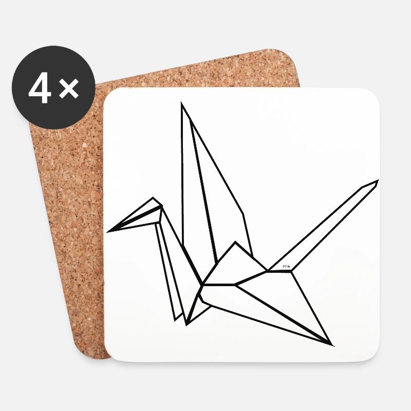 Origami Kranich - Untersetzer (4er-Set) - Weiß