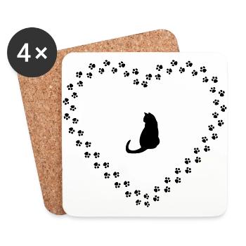 Chat avec coeur de pattes - Dessous de verre (lot de 4) - blanc - Devant
