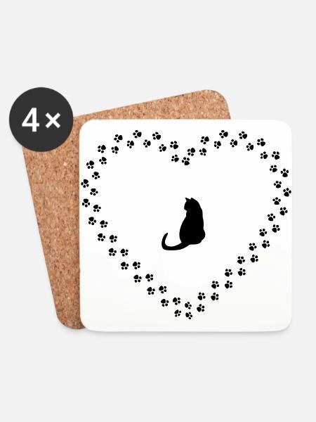 Katze mit Pfoten Herz - Untersetzer (4er-Set) - Weiß