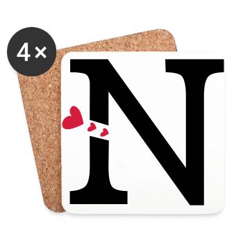 Capital lettre N avec des coeurs - Dessous de verre (lot de 4) - blanc - Devant