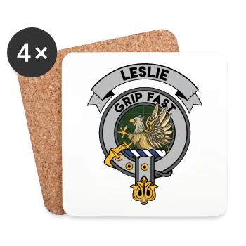 Leslie Scottish Clan Badge Tartan - Coasters (set of 4) - white - Front