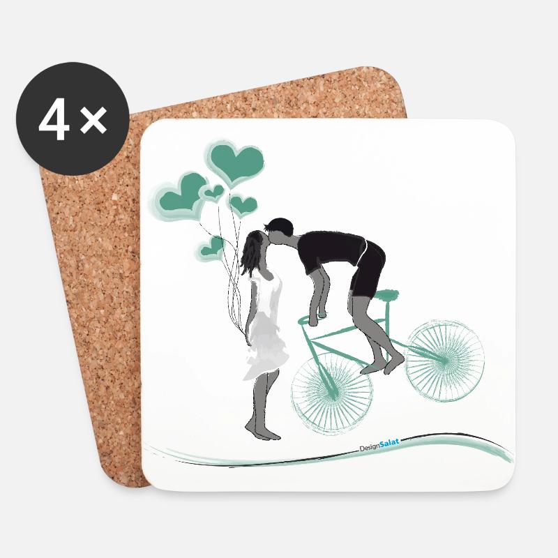 Fahrradpaar Herzballons Liebe kennt keine Grenzen - Untersetzer (4er-Set) - Weiß