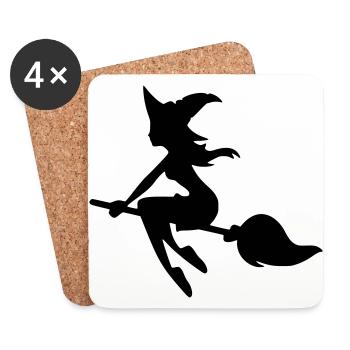 Witch on broom - Coasters (set of 4) - white - Front