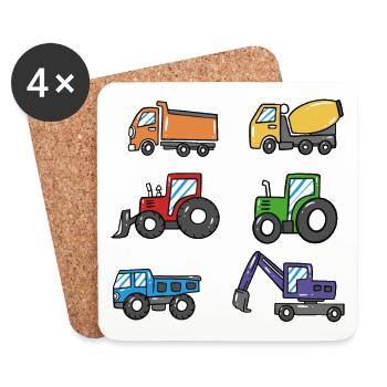 Excavator Construction Site Construction Machine Construction Worker Children - Coasters (set of 4) - white - Front