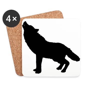 howling wolf silhouette - Coasters (set of 4) - white - Front