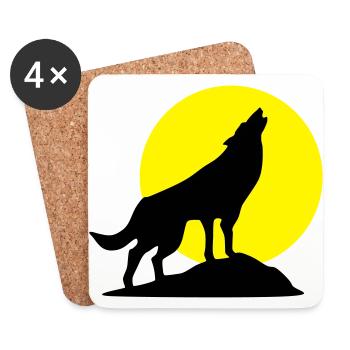 Wolf and full moon (super cheap!) - Coasters (set of 4) - white - Front