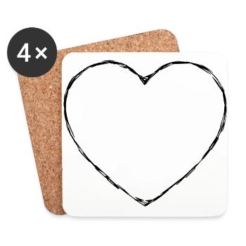 Abstract Heart Crooked Strokes Decorative Lines - Coasters (set of 4) - white - Front