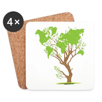 World map tree climate protection environmental protection earth - Coasters (set of 4) - white - Front