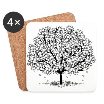 Blühender Baum - Untersetzer (4er-Set) - Weiß - Vorne