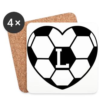 Fußball Herz Fussballherz Buchstabe L Fussball - Untersetzer (4er-Set) - Weiß - Vorne
