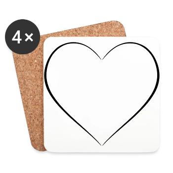 Simple heart thin line décor - Coasters (set of 4) - white - Front
