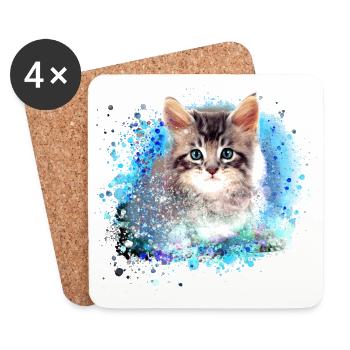 cat, kitten colorful, graffiti, painting, art, cute - Coasters (set of 4) - white - Front
