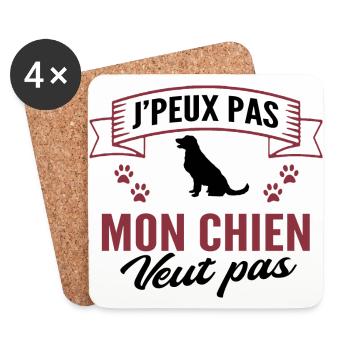 je peux pas mon chien veut pas - Dessous de verre (lot de 4) - blanc - Devant
