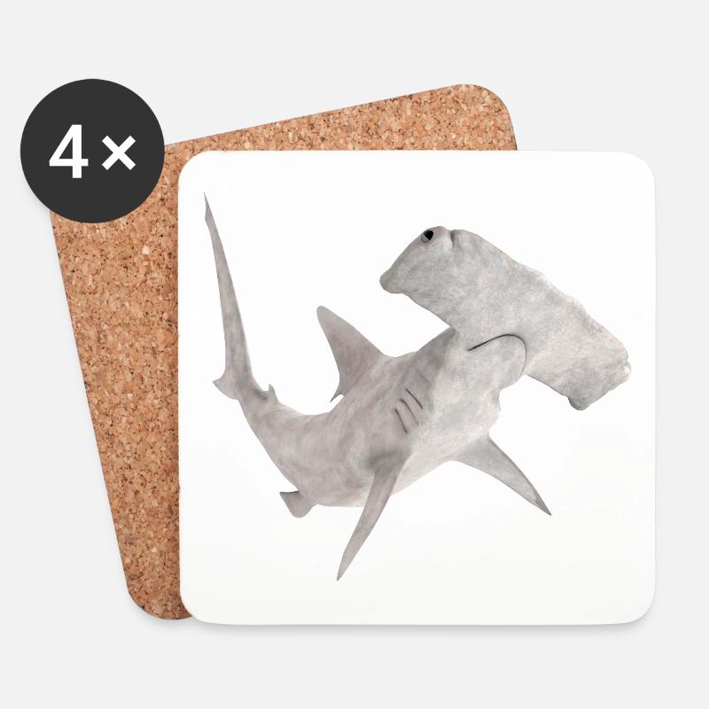 Großer Hammerhai, Hai, Haifisch - Untersetzer (4er-Set) - Weiß