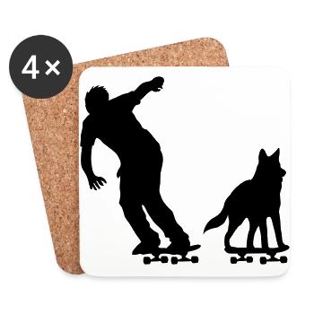 Patinage avec chien - Dessous de verre (lot de 4) - blanc - Devant