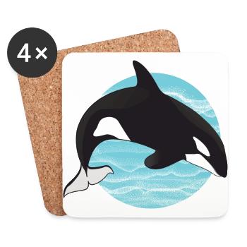 Killer Whale in Ocean Circle - Coasters (set of 4) - white - Front