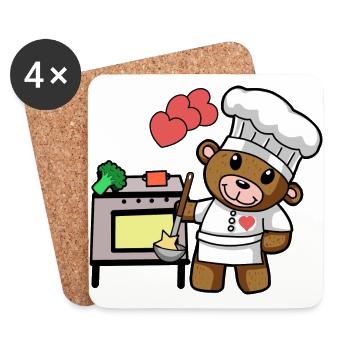 Teddy Bear Chef Cooking Culinary Arts Restaurant Kitchen - Coasters (set of 4) - white - Front
