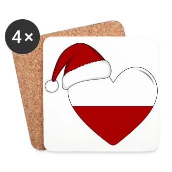 Drapeau de Pologne coeur de Noël - Dessous de verre (lot de 4) - blanc - Devant