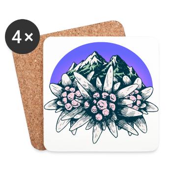 Alpes, Allgäu, Tyrol, Edelweiss, Fleur, Montagnes, Montagne - Dessous de verre (lot de 4) - blanc - Devant