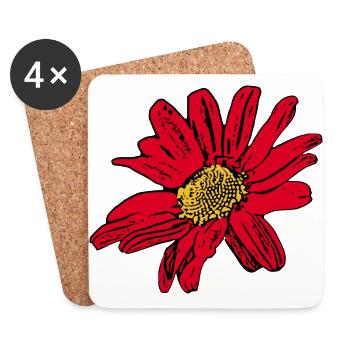 Blume rot rote Blume Blumen rot rote Blumen - Untersetzer (4er-Set) - Weiß - Vorne