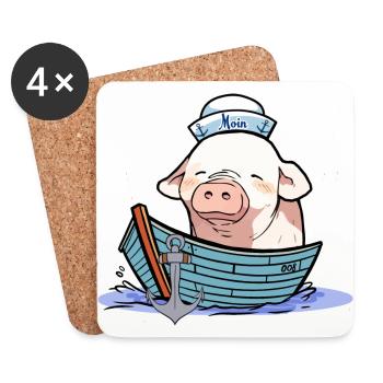 Sailor, Boat, Captain, Sailor, Piggy, Piglet - Coasters (set of 4) - white - Front