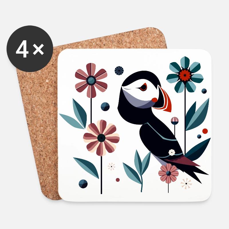 Papageitaucher mit Blumen - Untersetzer (4er-Set) - Weiß