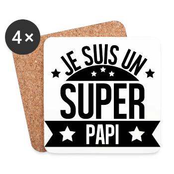 je suis un super papi - Dessous de verre (lot de 4) - blanc - Devant