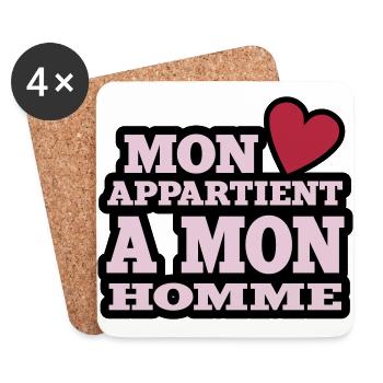 mon coeur appartient à mon homme - Dessous de verre (lot de 4) - blanc - Devant