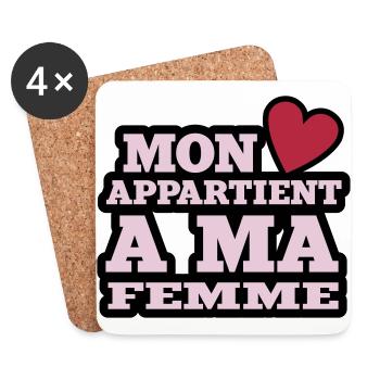 mon coeur appartient à ma femme - Dessous de verre (lot de 4) - blanc - Devant