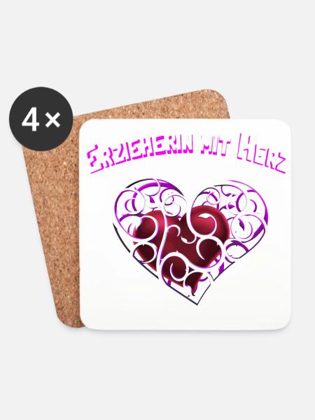 Erzieherin mit Herz - Untersetzer (4er-Set) - Weiß