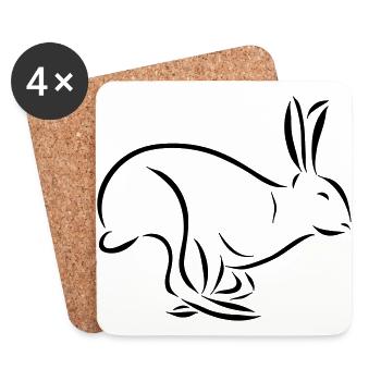 running Hare Hare long ear spoon drawing - Coasters (set of 4) - white - Front