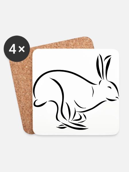 running Hare Hare long ear spoon drawing - Coasters (set of 4) - white