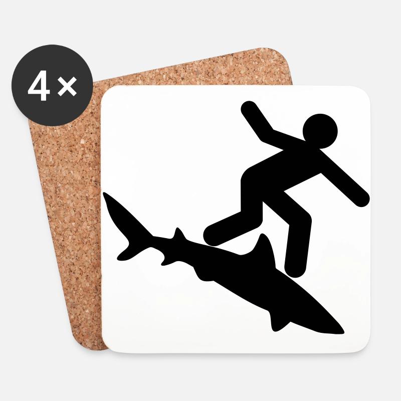Hai - Surfer auf Hai - Untersetzer (4er-Set) - Weiß