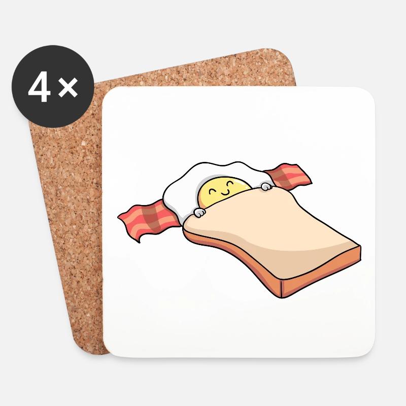 Breakfast - Frühstück - Bacon - Toast - Ei - Untersetzer (4er-Set) - Weiß