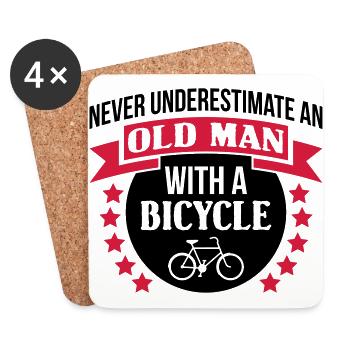 Old Man With A Bicycle - Coasters (set of 4) - white - Front