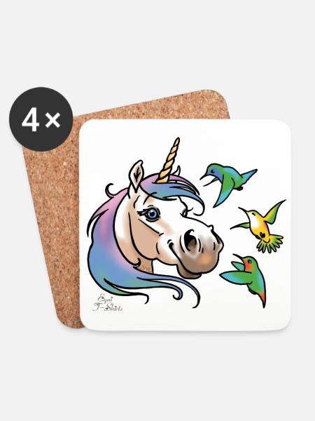 Einhorn und Kolibris (weisse Umrisse - Coasters (set of 4) - white