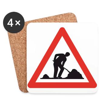 Caution road work! - Coasters (set of 4) - white - Front