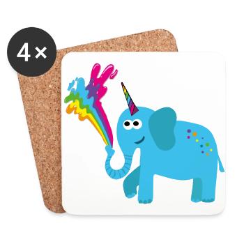 elephant with unicorn, colorful, elephant, rainbow, comic - Coasters (set of 4) - white - Front